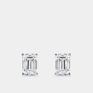 Gilded 4 Carat Lab-Grown Diamond Emerald-Cut Classic Solitaire Studs