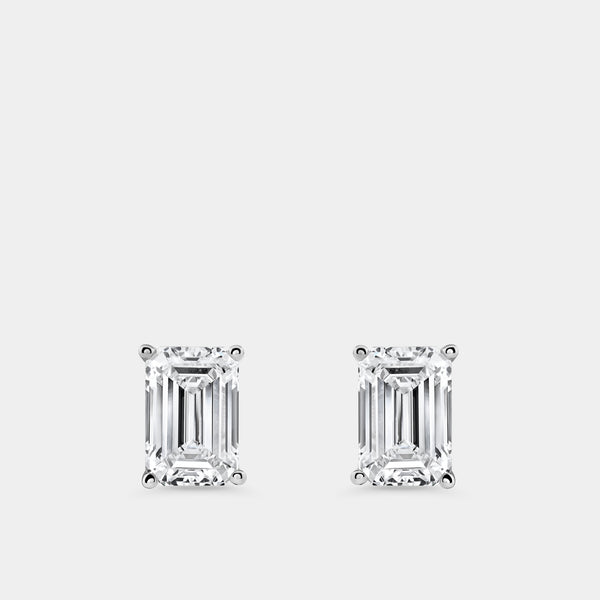 Gilded 4 Carat Lab-Grown Diamond Emerald-Cut Classic Solitaire Studs