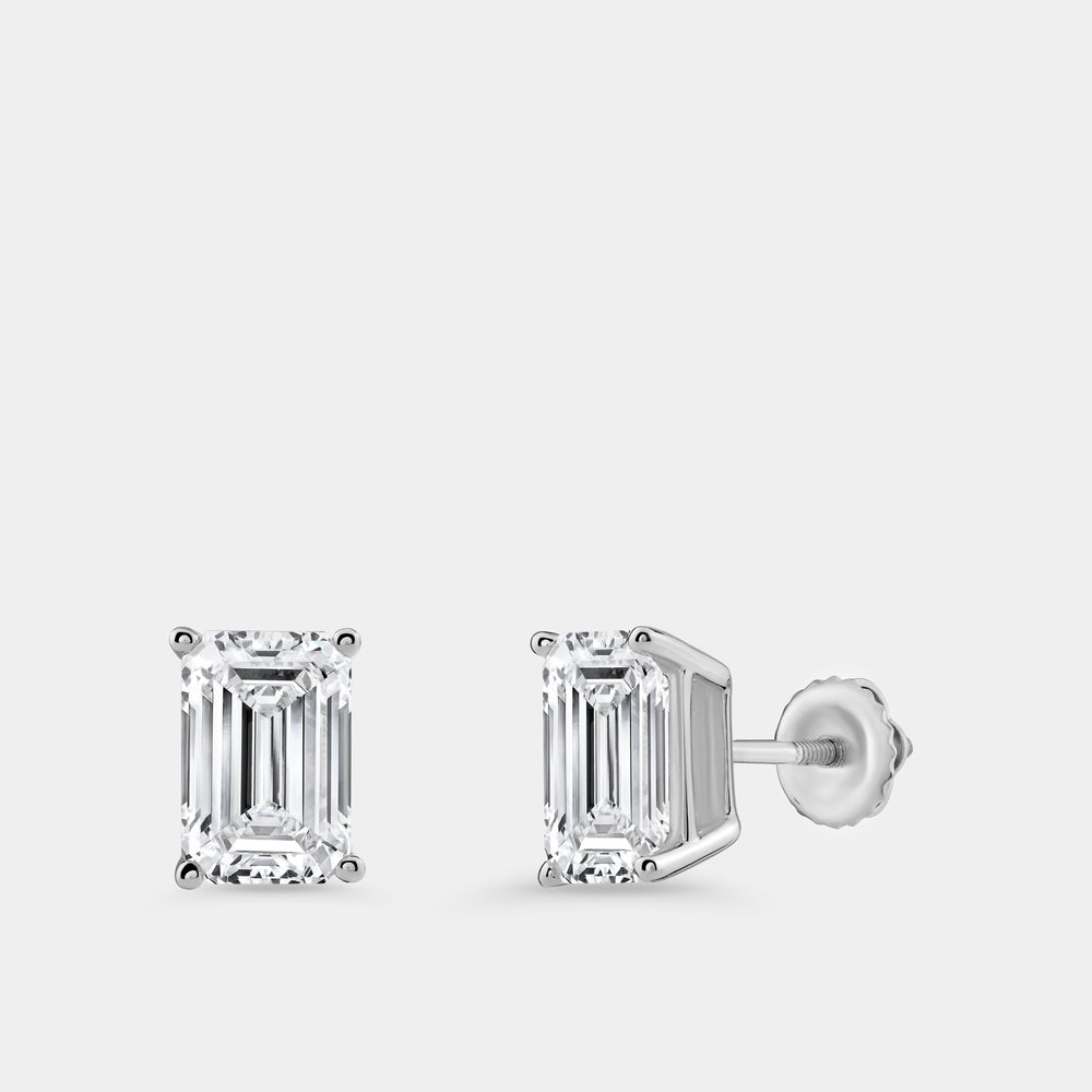 Gilded 4 Carat Lab-Grown Diamond Emerald-Cut Classic Solitaire Studs
