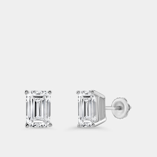 Gilded 4 Carat Lab-Grown Diamond Emerald-Cut Classic Solitaire Studs