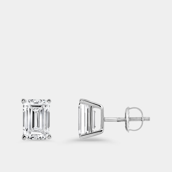 Gilded 4 Carat Lab-Grown Diamond Emerald-Cut Classic Solitaire Studs