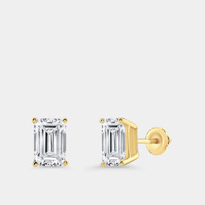 Gilded 4 Carat Lab-Grown Diamond Emerald-Cut Classic Solitaire Studs