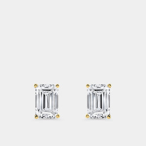 Gilded 4 Carat Lab-Grown Diamond Emerald-Cut Classic Solitaire Studs