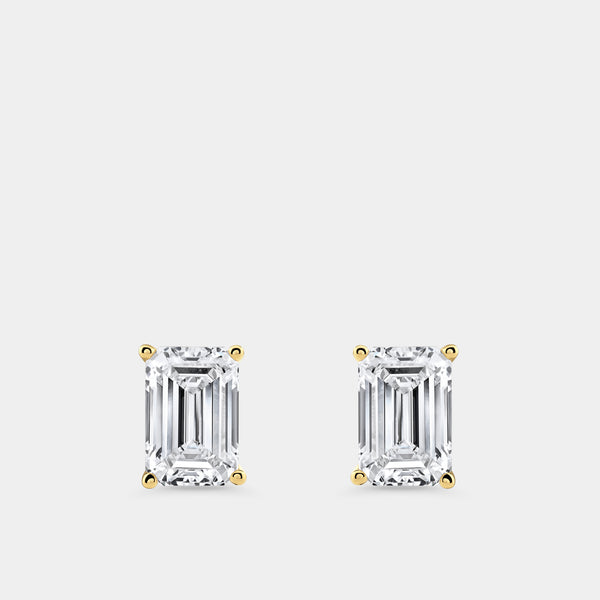Gilded 4 Carat Lab-Grown Diamond Emerald-Cut Classic Solitaire Studs