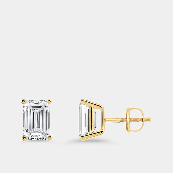 Gilded 4 Carat Lab-Grown Diamond Emerald-Cut Classic Solitaire Studs