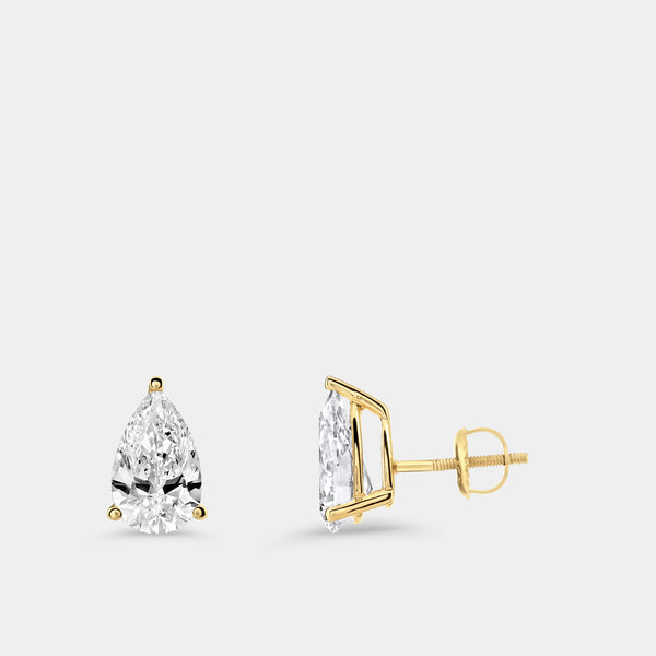 3 Carat Lab-Grown Diamond Pear-Shaped Classic Solitaire Studs — GILDED New York