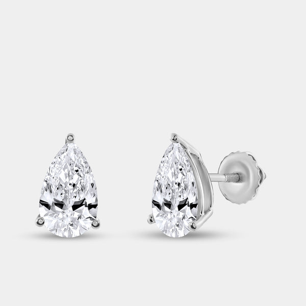 4 Carat Lab-Grown Diamond Pear-Shaped Classic Solitaire Studs — GILDED New York