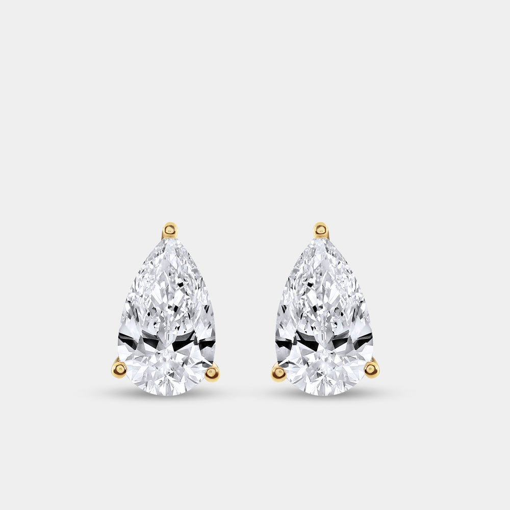 Gilded 4 Carat Lab-Grown Diamond Pear-Shaped Classic Solitaire Studs
