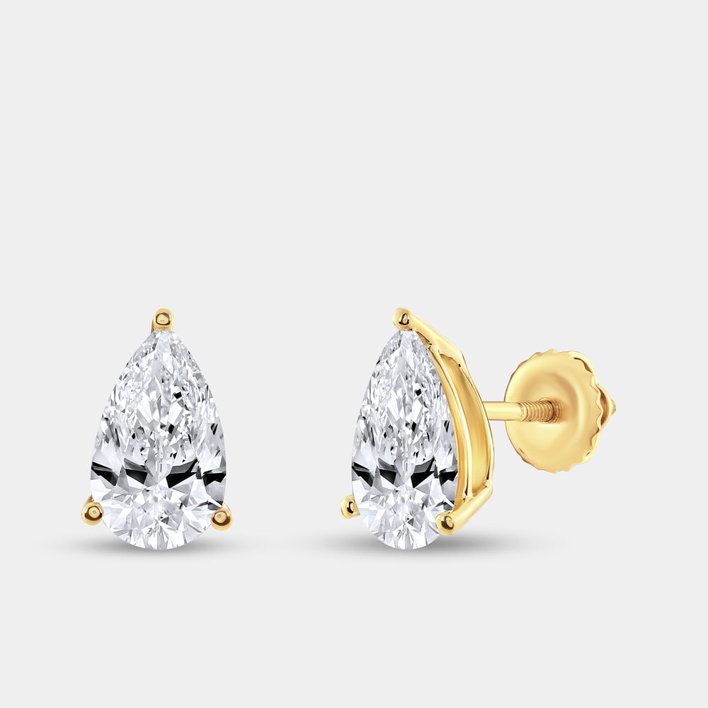 Gilded 4 Carat Lab-Grown Diamond Pear-Shaped Classic Solitaire Studs