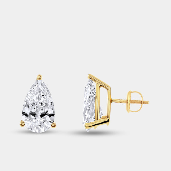 4 Carat Lab-Grown Diamond Pear-Shaped Classic Solitaire Studs — GILDED New York
