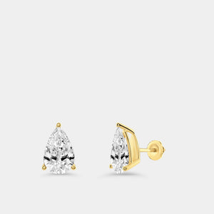 Gilded 6 Carat Lab-Grown Diamond Pear-Shaped Classic Solitaire Studs