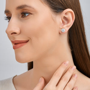 Gilded 2 Carat Lab-Grown Diamond Round-Shaped Stud Plus with a Petite Halo