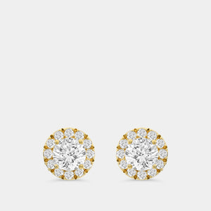 Gilded 2 Carat Lab-Grown Diamond Round-Shaped Stud Plus with a Petite Halo