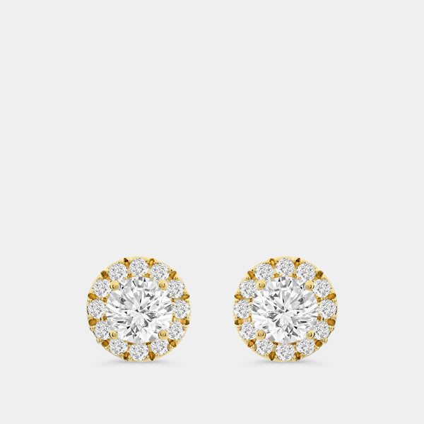 Gilded 2 Carat Lab-Grown Diamond Round-Shaped Stud Plus with a Petite Halo