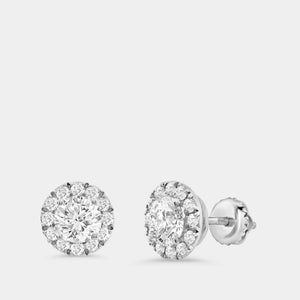 Gilded 2 Carat Lab-Grown Diamond Round-Shaped Stud Plus with a Petite Halo