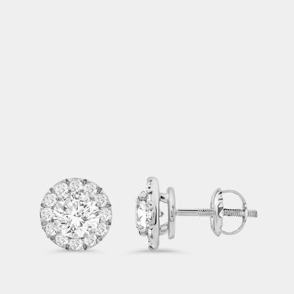 Gilded 2 Carat Lab-Grown Diamond Round-Shaped Stud Plus with a Petite Halo