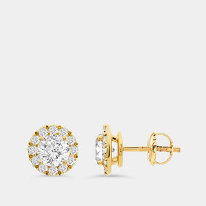 Gilded 2 Carat Lab-Grown Diamond Round-Shaped Stud Plus with a Petite Halo