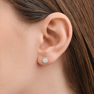 Gilded 1 Carat Lab-Grown Diamond Round-Shaped Stud Plus with a Petite Halo