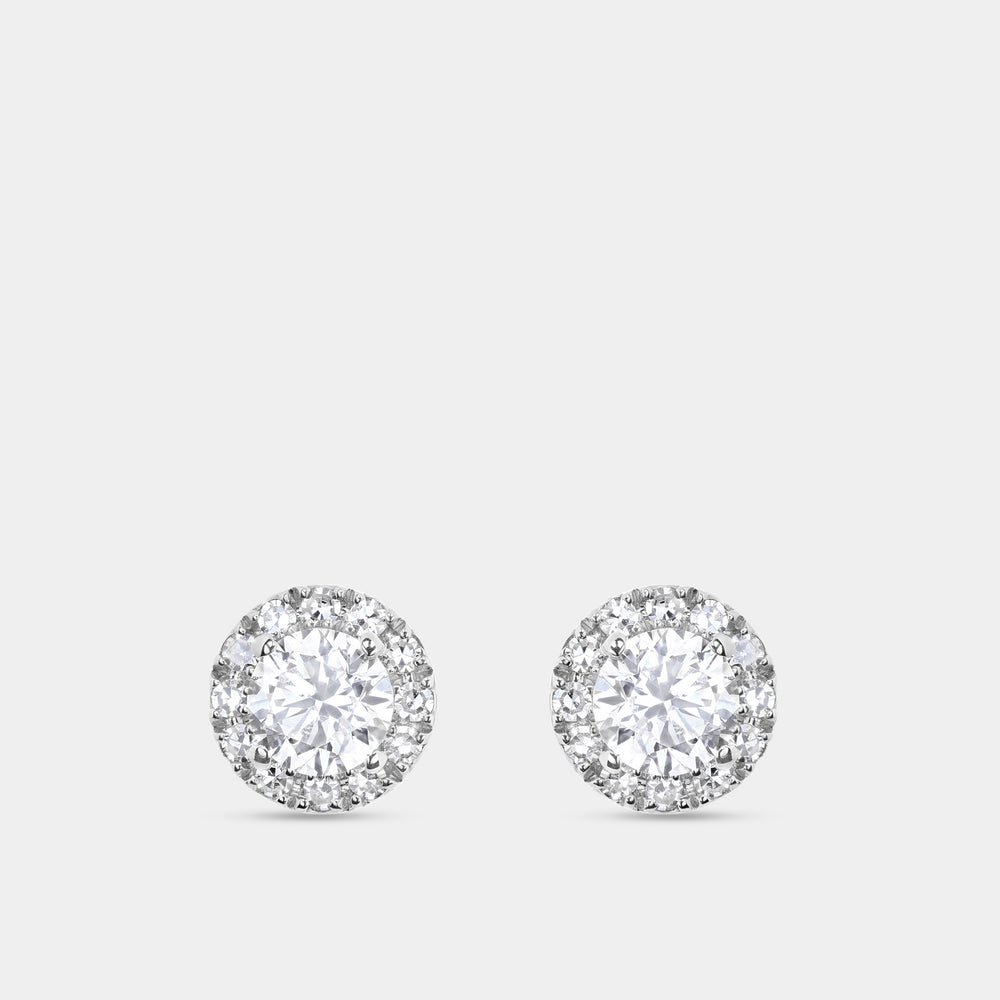 Gilded 1 Carat Lab-Grown Diamond Round-Shaped Stud Plus with a Petite Halo