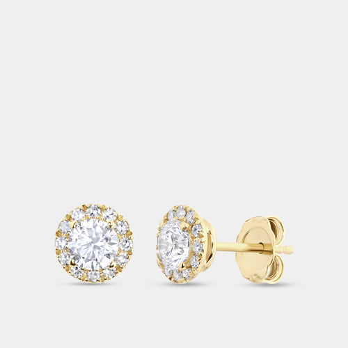 Gilded 1 Carat Lab-Grown Diamond Round-Shaped Stud Plus with a Petite Halo