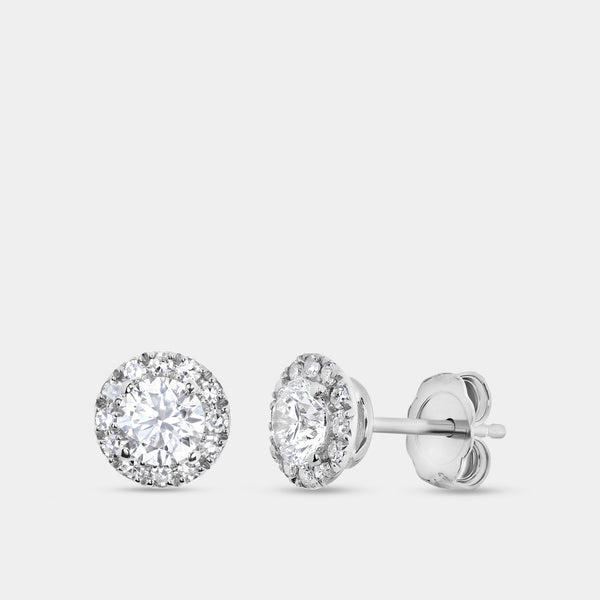 Gilded 1 Carat Lab-Grown Diamond Round-Shaped Stud Plus with a Petite Halo
