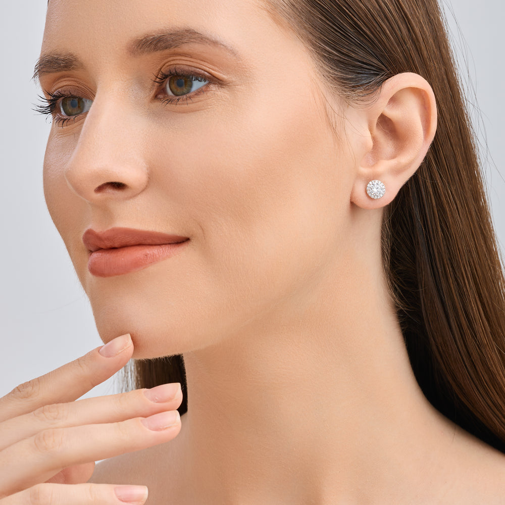 Gilded 1 and 1/2 Carat Lab-Grown Diamond Round-Shaped Stud Plus with a Petite Halo