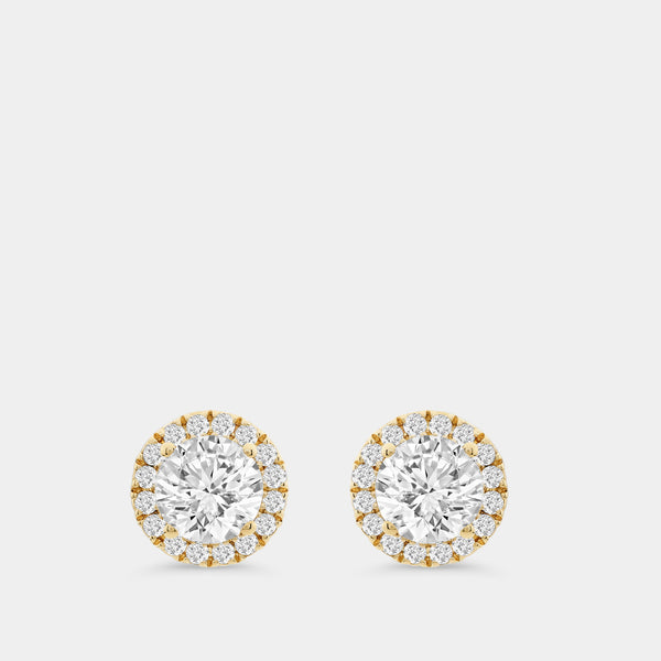 Gilded 1 and 1/2 Carat Lab-Grown Diamond Round-Shaped Stud Plus with a Petite Halo
