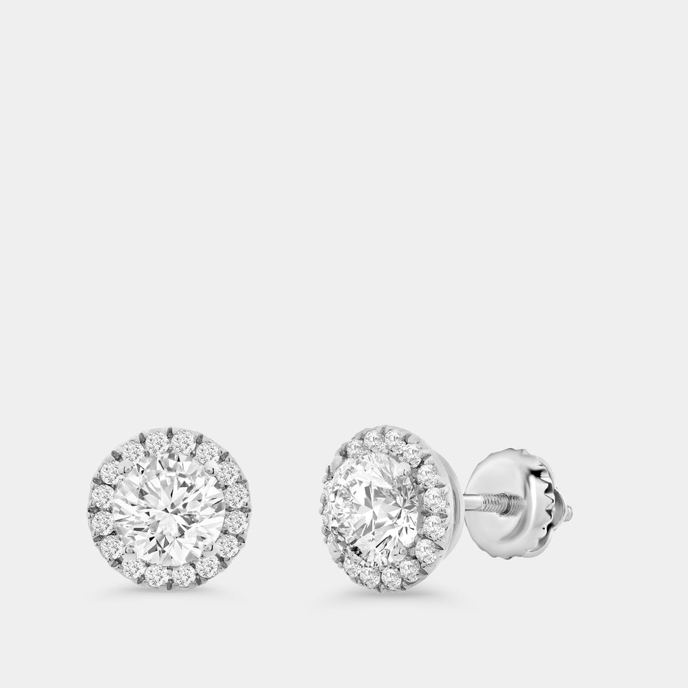 Gilded 1 and 1/2 Carat Lab-Grown Diamond Round-Shaped Stud Plus with a Petite Halo