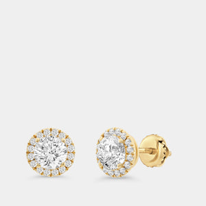 Gilded 1 and 1/2 Carat Lab-Grown Diamond Round-Shaped Stud Plus with a Petite Halo