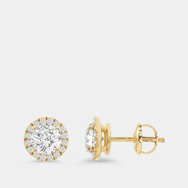 Gilded 1 and 1/2 Carat Lab-Grown Diamond Round-Shaped Stud Plus with a Petite Halo
