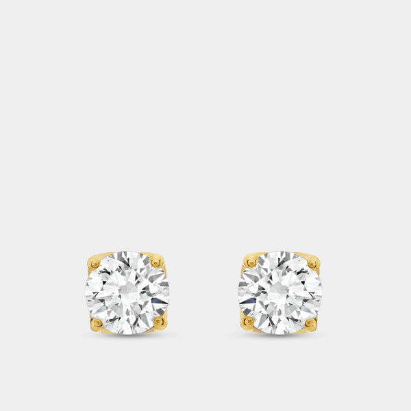 Gilded 7/8 Carat Lab-Grown Diamond Round-Shaped Stud Plus with a Round Halo