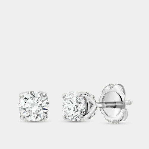 Gilded 7/8 Carat Lab-Grown Diamond Round-Shaped Stud Plus with a Round Halo