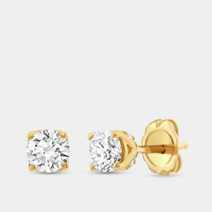 Gilded 7/8 Carat Lab-Grown Diamond Round-Shaped Stud Plus with a Round Halo