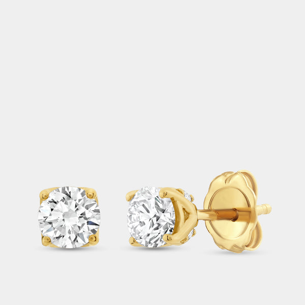 Gilded 7/8 Carat Lab-Grown Diamond Round-Shaped Stud Plus with a Round Halo