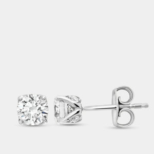 Gilded 7/8 Carat Lab-Grown Diamond Round-Shaped Stud Plus with a Round Halo
