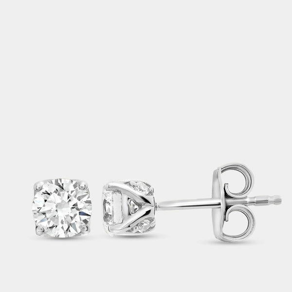 Gilded 7/8 Carat Lab-Grown Diamond Round-Shaped Stud Plus with a Round Halo