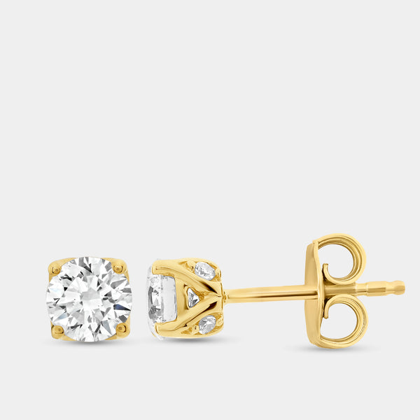 Gilded 7/8 Carat Lab-Grown Diamond Round-Shaped Stud Plus with a Round Halo