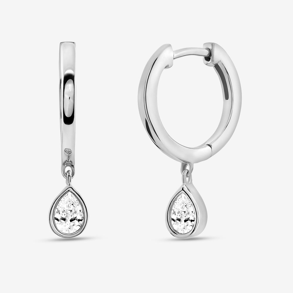 Gilded 3/8 Carat Lab-Grown Diamond Huggie Hoop Earrings with a Pear-Shaped, Bezel-Set Drop