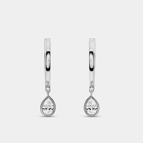 Gilded 3/8 Carat Lab-Grown Diamond Huggie Hoop Earrings with a Pear-Shaped, Bezel-Set Drop