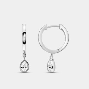 Gilded 3/8 Carat Lab-Grown Diamond Huggie Hoop Earrings with a Pear-Shaped, Bezel-Set Drop