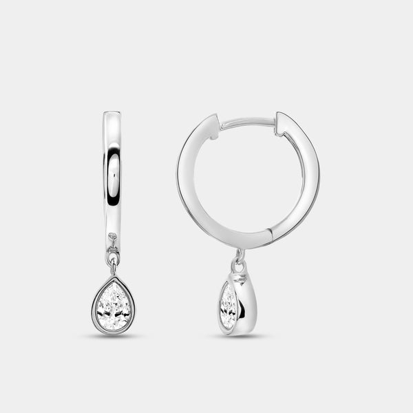 Gilded 3/8 Carat Lab-Grown Diamond Huggie Hoop Earrings with a Pear-Shaped, Bezel-Set Drop