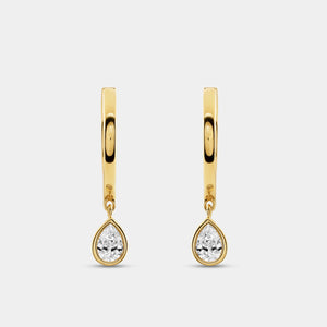 Gilded 3/8 Carat Lab-Grown Diamond Huggie Hoop Earrings with a Pear-Shaped, Bezel-Set Drop