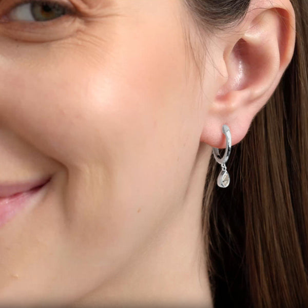 Gilded 3/8 Carat Lab-Grown Diamond Huggie Hoop Earrings with a Pear-Shaped, Bezel-Set Drop