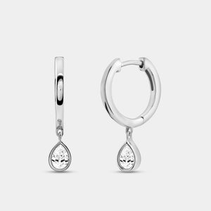 Gilded 3/8 Carat Lab-Grown Diamond Huggie Hoop Earrings with a Pear-Shaped, Bezel-Set Drop