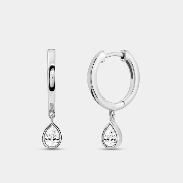 Gilded 3/8 Carat Lab-Grown Diamond Huggie Hoop Earrings with a Pear-Shaped, Bezel-Set Drop