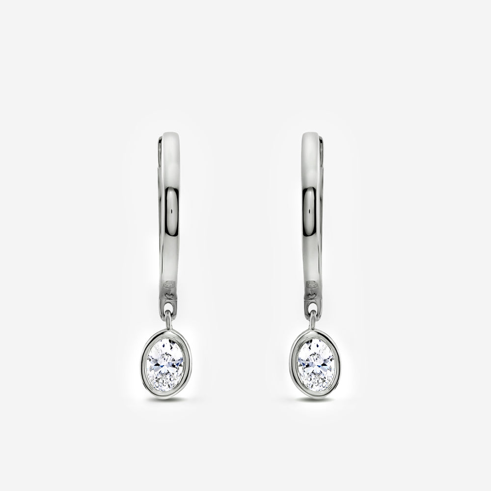Gilded 3/8 Carat Lab-Grown Diamond Huggie Hoop Earrings with a Oval-Shaped, Bezel-Set Drop