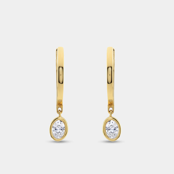 3/8 Carat Lab-Grown Diamond Huggie Hoop Earrings with a Oval-Shaped, Bezel-Set Drop — GILDED New York