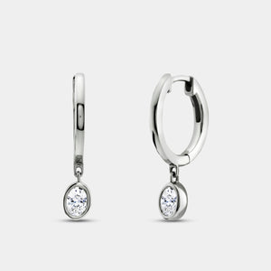 Gilded 3/8 Carat Lab-Grown Diamond Huggie Hoop Earrings with a Oval-Shaped, Bezel-Set Drop