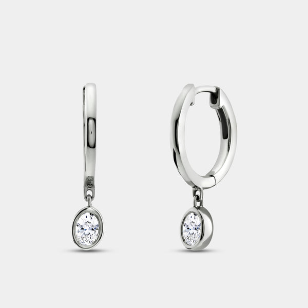 3/8 Carat Lab-Grown Diamond Huggie Hoop Earrings with a Oval-Shaped, Bezel-Set Drop — GILDED New York