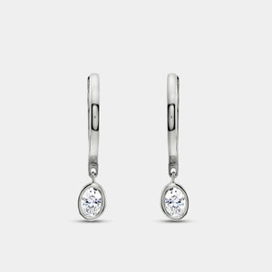 Gilded 3/8 Carat Lab-Grown Diamond Huggie Hoop Earrings with a Oval-Shaped, Bezel-Set Drop